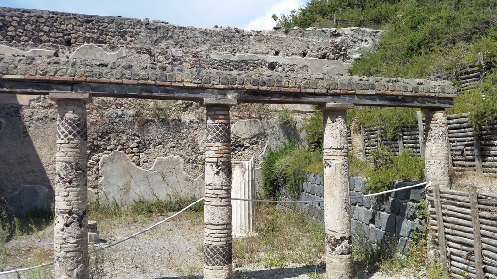Villa of Mysteries, Pompeii. August 2016. Looking north at east end of colonnade. Photo courtesy of Maribel Velasco.