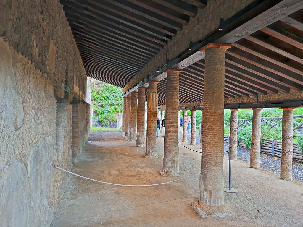 Villa of Mysteries, Pompeii. November 2023.
Large colonnade, looking east from near room 45. Photo courtesy of Giuseppe Ciaramella.