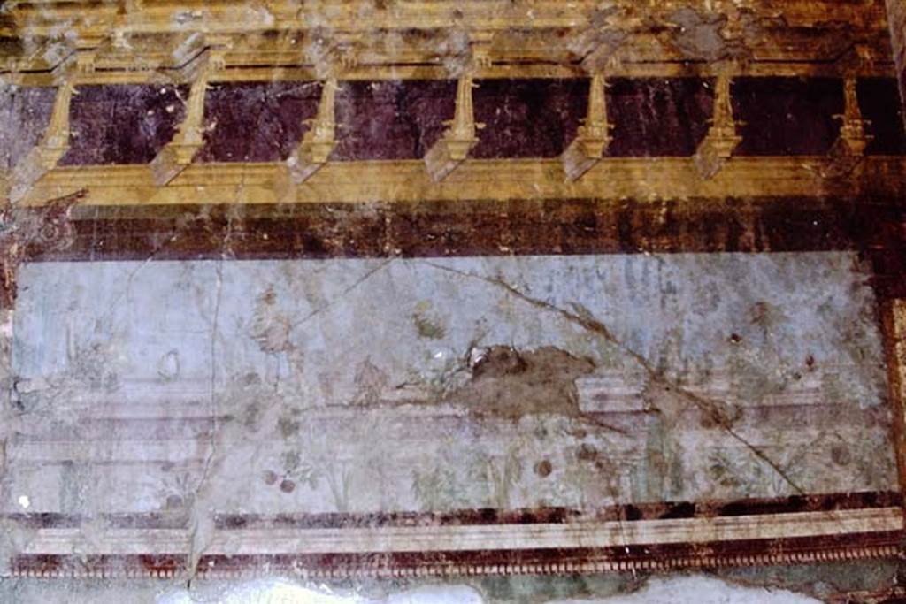 Villa of Mysteries, Pompeii. 1968. Room 6, east wall, painted detail from above blocked doorway. Photo by Stanley A. Jashemski.
Source: The Wilhelmina and Stanley A. Jashemski archive in the University of Maryland Library, Special Collections (See collection page) and made available under the Creative Commons Attribution-Non Commercial License v.4. See Licence and use details.
J68f1391