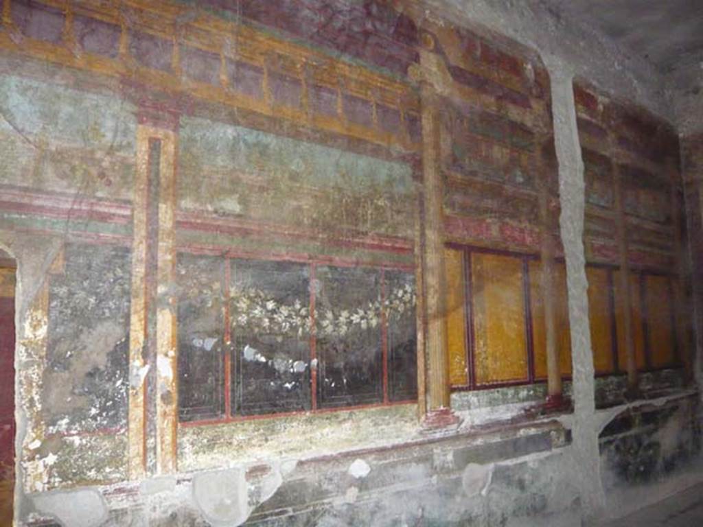 Villa of Mysteries, Pompeii. May 2012. Room 6, looking north along west wall.
Photo courtesy of Buzz Ferebee.
