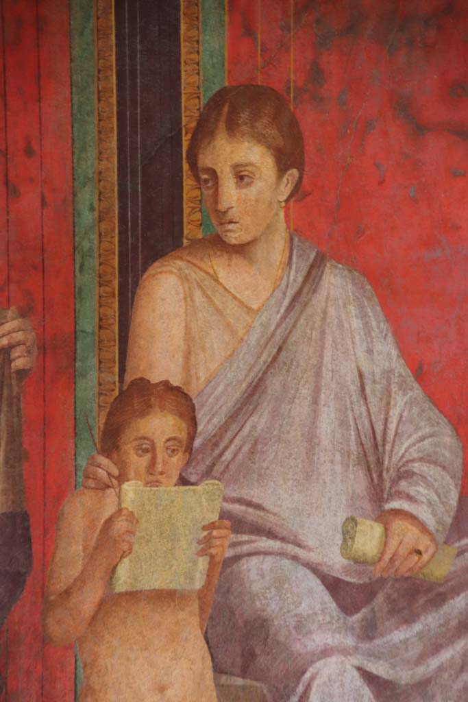 Villa of Mysteries, Pompeii. September 2021.
Room 5, detail from north wall. Photo courtesy of Klaus Heese.