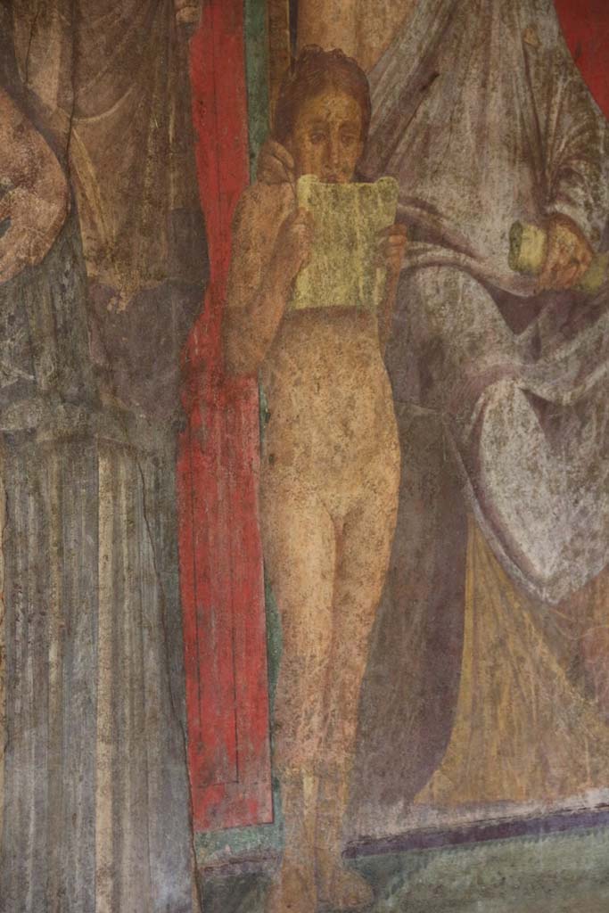 Villa of Mysteries, Pompeii. April 2014. Room 5, detail from north wall.
Photo courtesy of Klaus Heese.