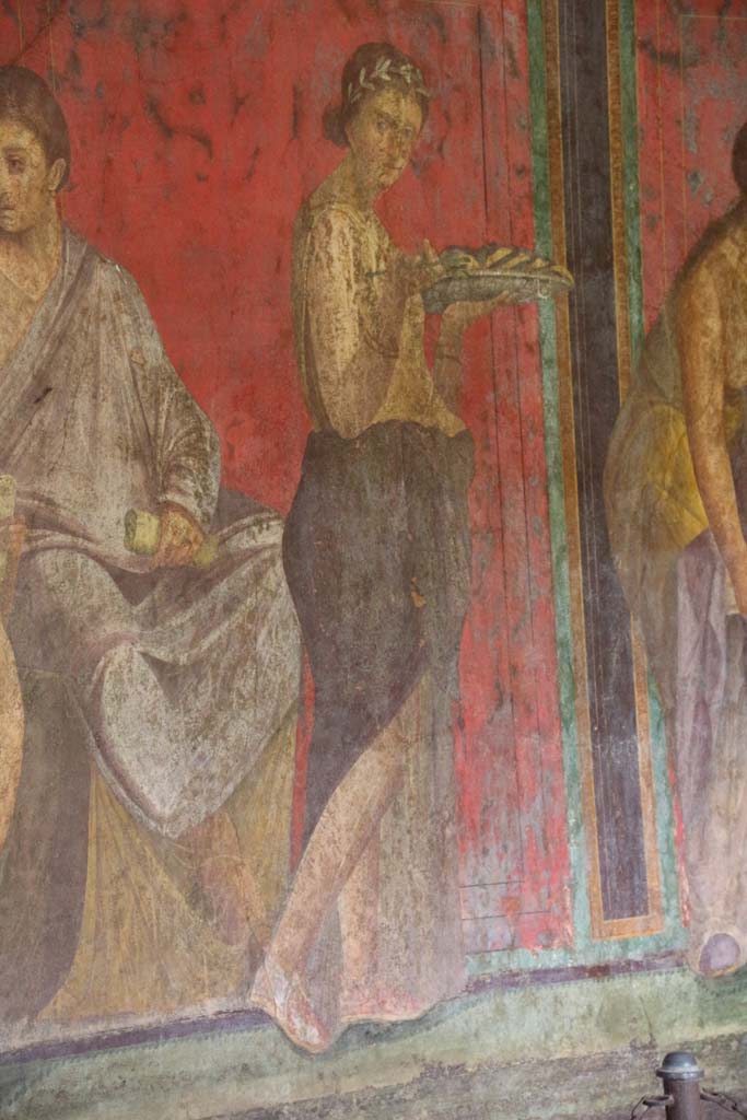 Villa of Mysteries, Pompeii. April 2014.
Room 5, detail from north wall. Photo courtesy of Klaus Heese.