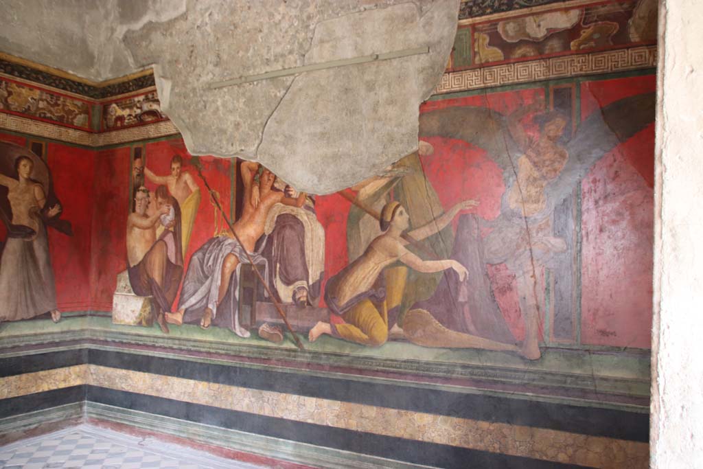 Villa of Mysteries, Pompeii. September 2021.
Room 5, looking towards north-east corner and east wall. Photo courtesy of Klaus Heese.