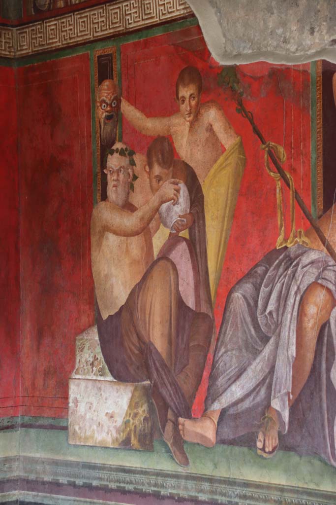 Villa of Mysteries, Pompeii. September 2021.
Room 5, detail from east wall at north end. Photo courtesy of Klaus Heese.