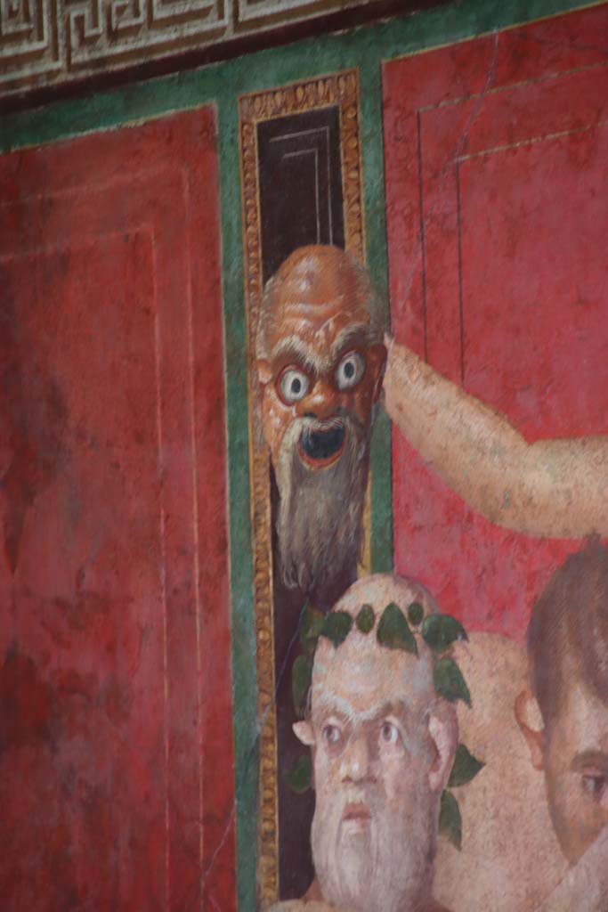Villa of Mysteries, Pompeii. September 2021.
Room 5, detail from east wall. Photo courtesy of Klaus Heese.