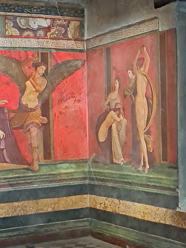 Villa of Mysteries, Pompeii. November 2023.
Room 5, south-east corner. Photo courtesy of Giuseppe Ciaramella.