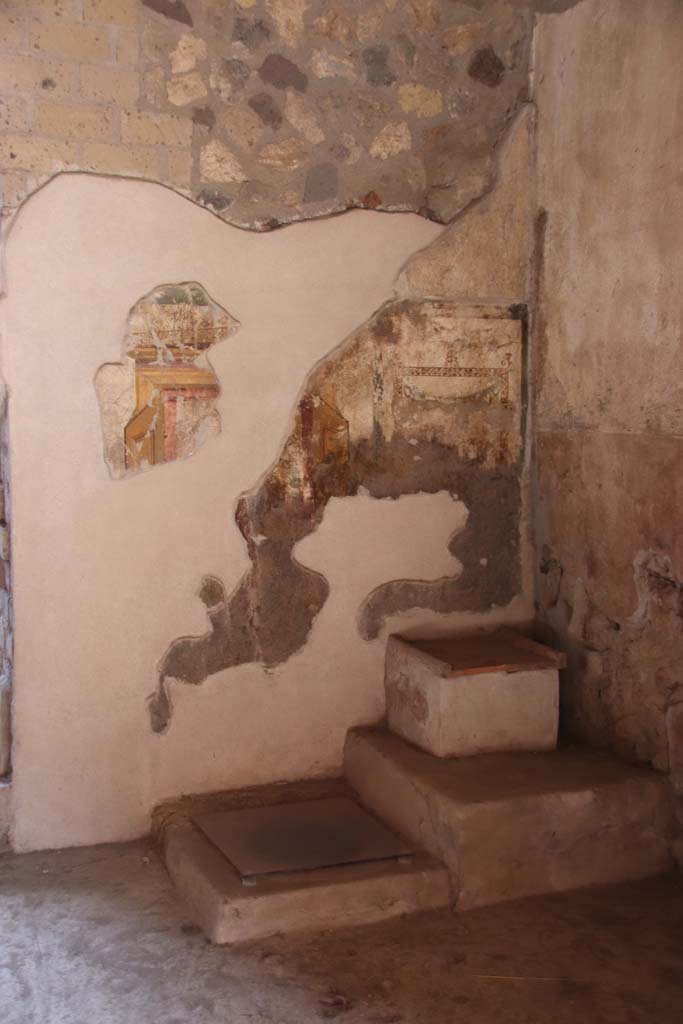 Villa Regina, Boscoreale. September 2021.
Looking north-west across room IX towards altar and painted decoration. Photo courtesy of Klaus Heese.