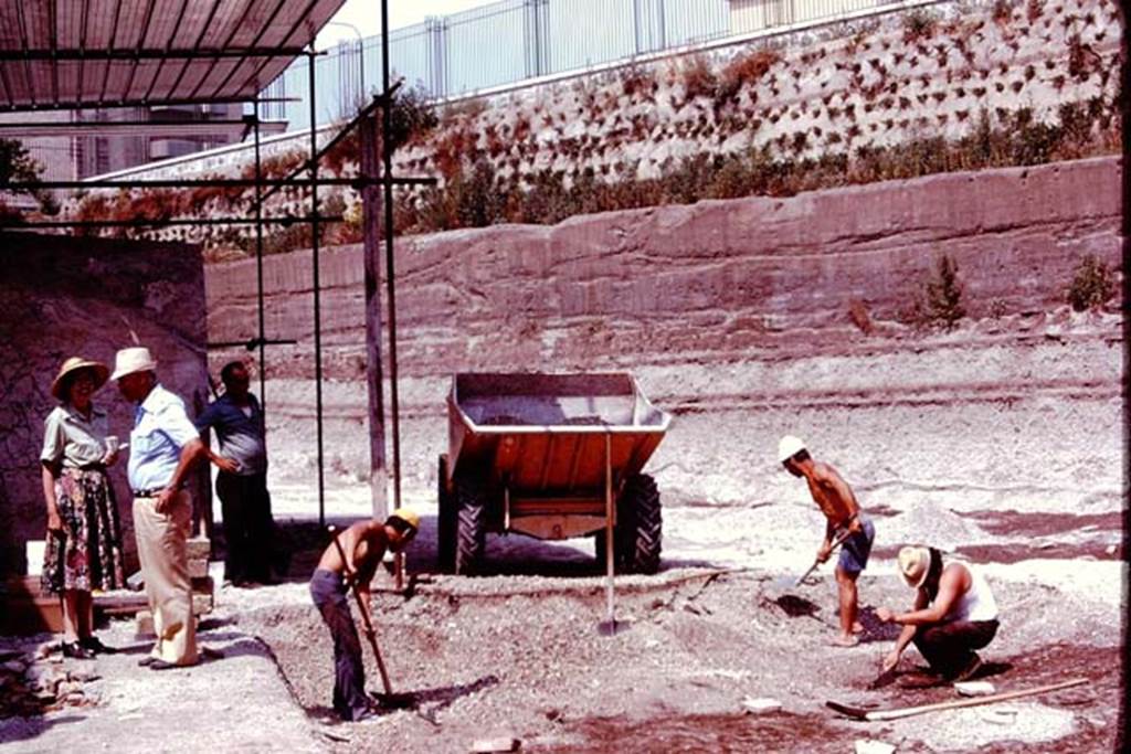 Villa Regina, Boscoreale. 1980. Removing the lapilli down to the original level. Photo by Stanley A. Jashemski.
Source: The Wilhelmina and Stanley A. Jashemski archive in the University of Maryland Library, Special Collections (See collection page) and made available under the Creative Commons Attribution-Non Commercial License v.4. See Licence and use details. J80f0172