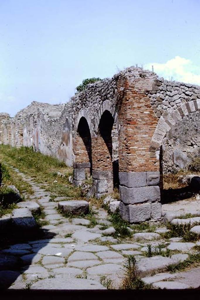 IX.2.1 on south side of unnamed vicolo between IX.3 and IX.2, on east side of Via Stabiana. Pompeii. 1964. Photo by Stanley A. Jashemski.
Source: The Wilhelmina and Stanley A. Jashemski archive in the University of Maryland Library, Special Collections (See collection page) and made available under the Creative Commons Attribution-Non Commercial License v.4. See Licence and use details.
J64f1313