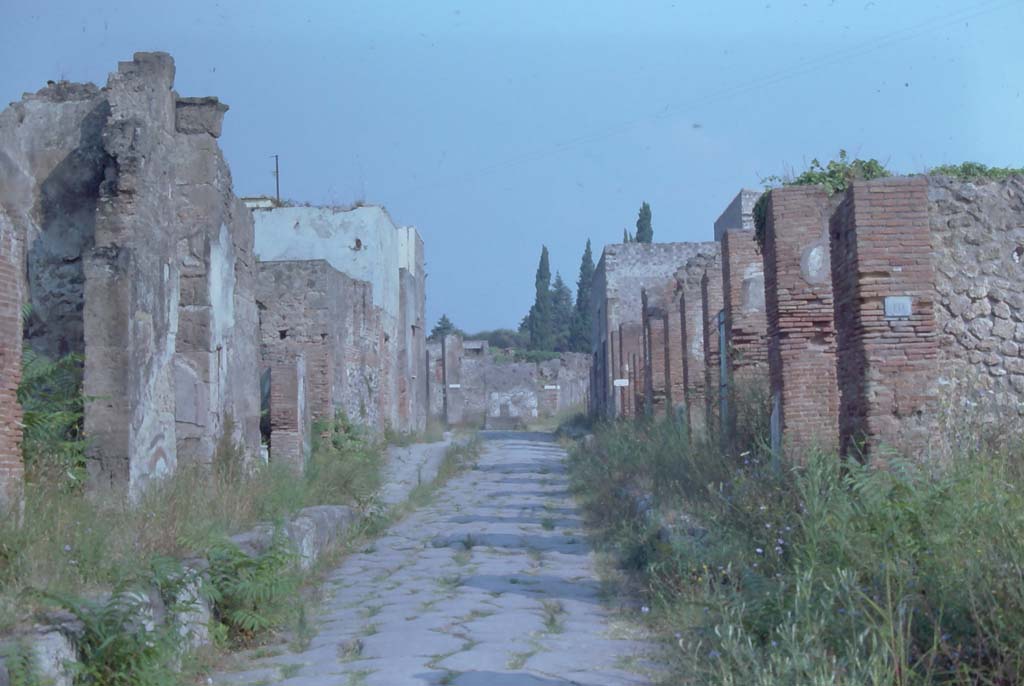 Via Consolare, Pompeii. August 1976. Looking north between VI.17 and VI.3.
Photo courtesy of Rick Bauer, from Dr George Fay’s slides collection.