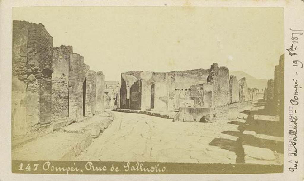 Junction of Via Consolare, on left, and Vicolo di Modesto, on right. Looking north.
Pre-1875 photograph by Alphonse Bernoud, no.147. Titled Rue de Sallustio. Photo courtesy of Rick Bauer.