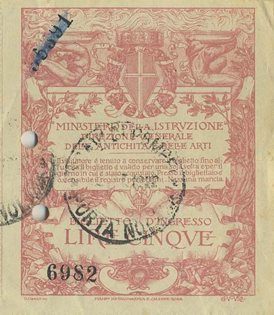 Pompeii, 1920 ticket. Photo courtesy of Rick Bauer.