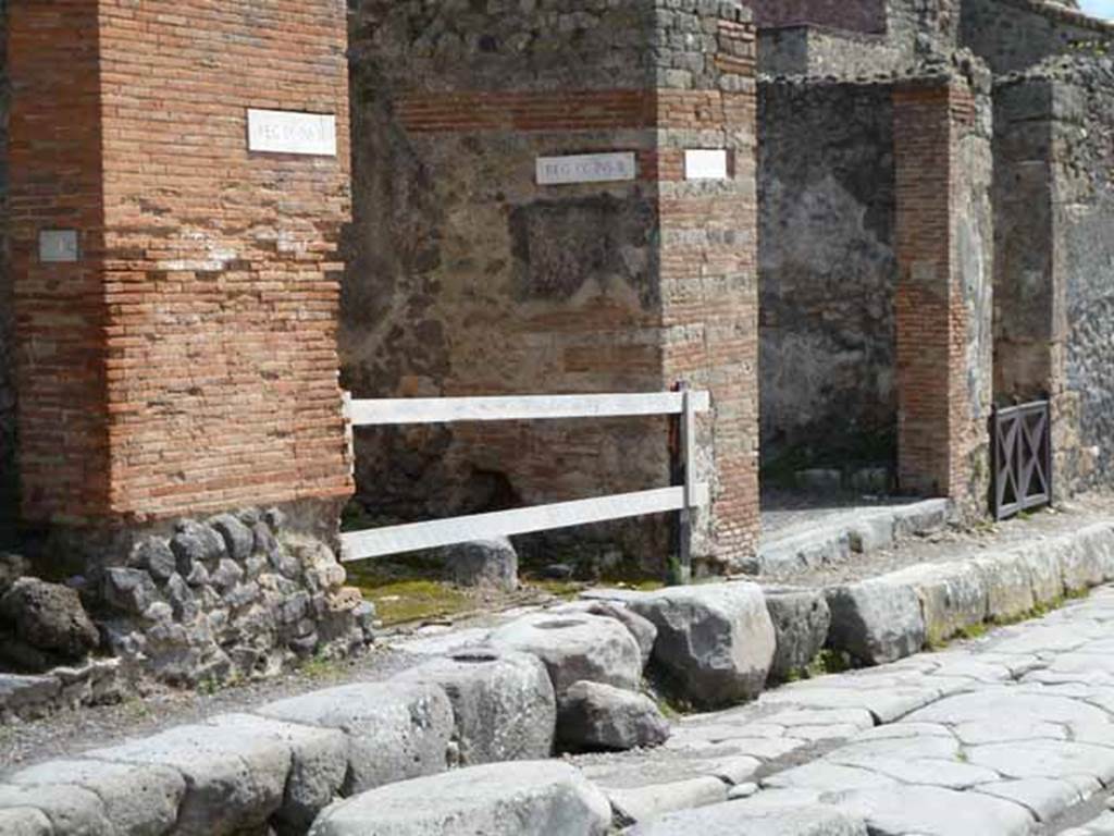 Via Stabiana, east side, May 2010. Looking south-east towards junction with unnamed vicolo, between IX.4 and IX.3.