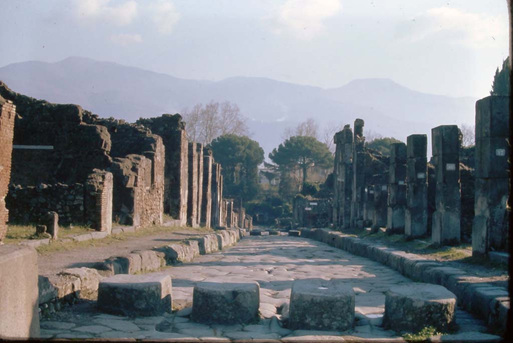 Via Stabiana, 4th December 1971. Looking south from the crossroads of Holconius, between I.4 and VIII.4.
Photo courtesy of Rick Bauer, from Dr. George Fay’s slides collection.