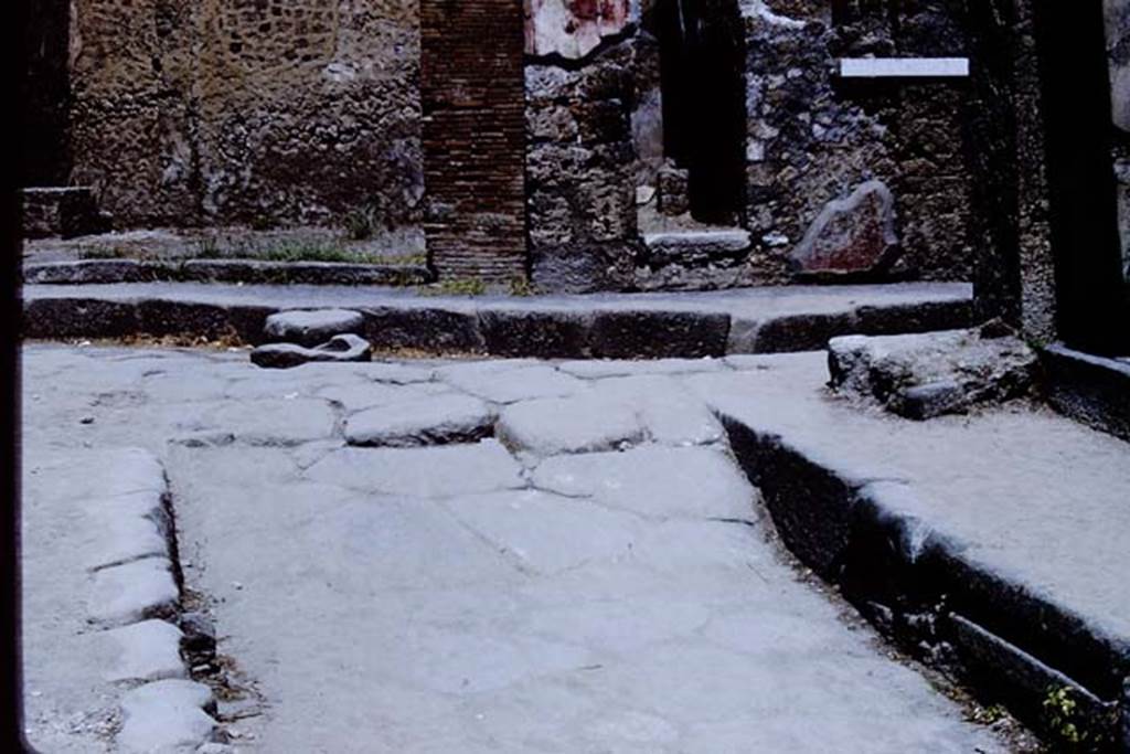 Via degli Augustali, north side (left to right in photo). Pompeii. 1966. Looking north to junction from Vicolo del Lupanare. Photo by Stanley A. Jashemski.
Source: The Wilhelmina and Stanley A. Jashemski archive in the University of Maryland Library, Special Collections (See collection page) and made available under the Creative Commons Attribution-Non Commercial License v.4. See Licence and use details.
J66f0475