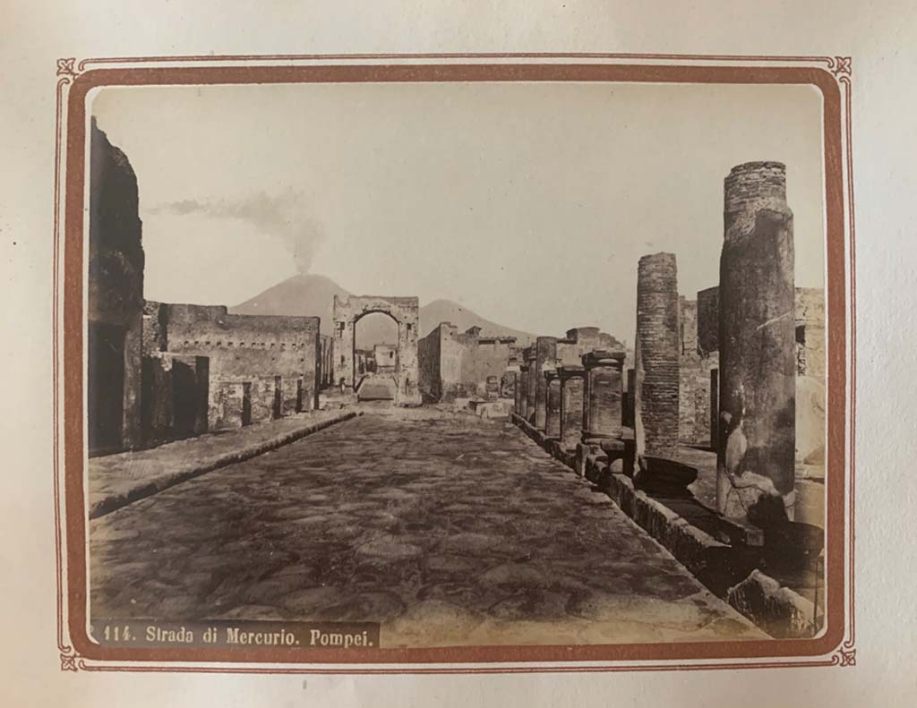 Via del Foro, Pompeii. From an album by Roberto Rive, dated 1868. Looking north towards arch at south end of Via di Mercurio.
Photo courtesy of Rick Bauer.