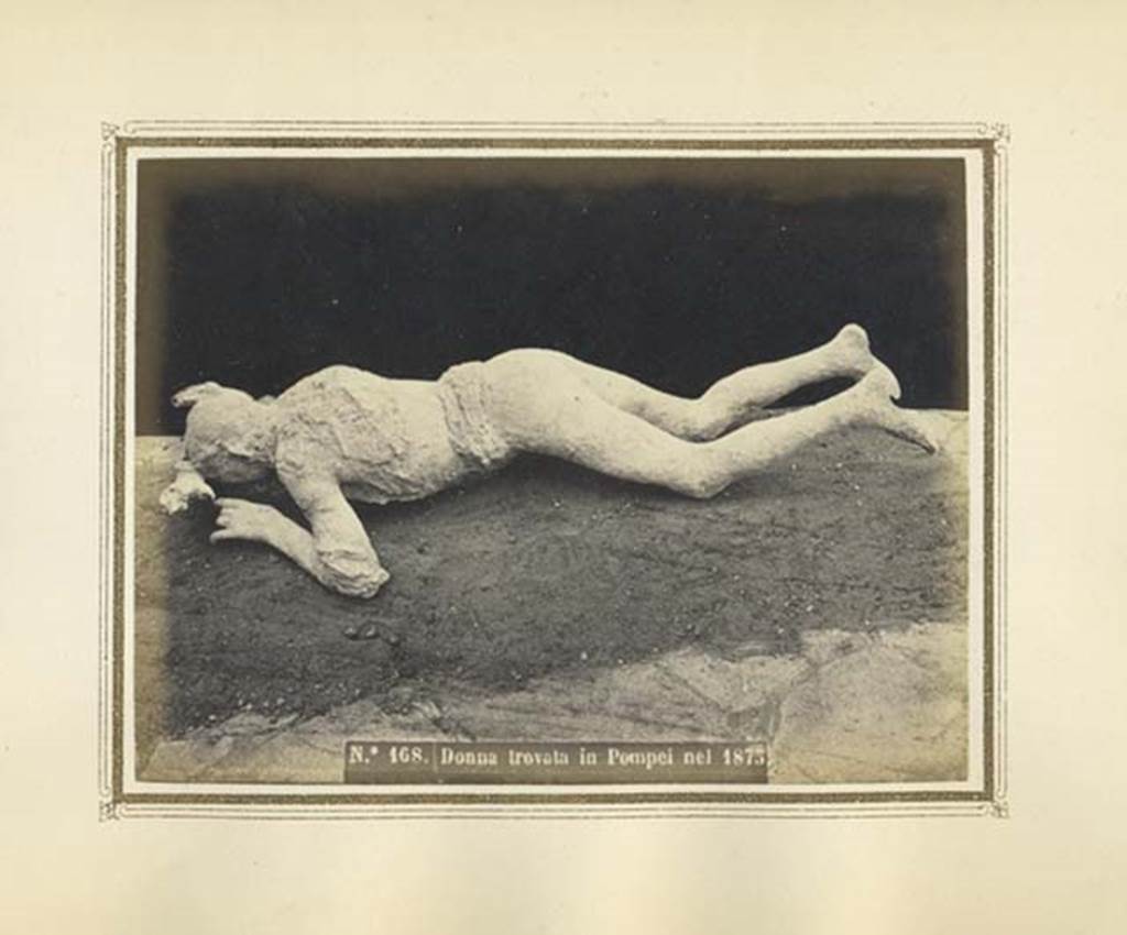 Pompeii, plaster cast of victim numbered 10, found 23rd April 1875. Undated photograph by Rive numbered 168. Photo courtesy of Rick Bauer.