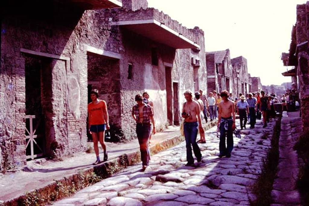 Via dell’ Abbondanza, south side, Pompeii. 1976. Looking west from near I.7.5. Photo by Stanley A. Jashemski.
Source: The Wilhelmina and Stanley A. Jashemski archive in the University of Maryland Library, Special Collections (See collection page) and made available under the Creative Commons Attribution-Non Commercial License v.4. See Licence and use details. J76f0458