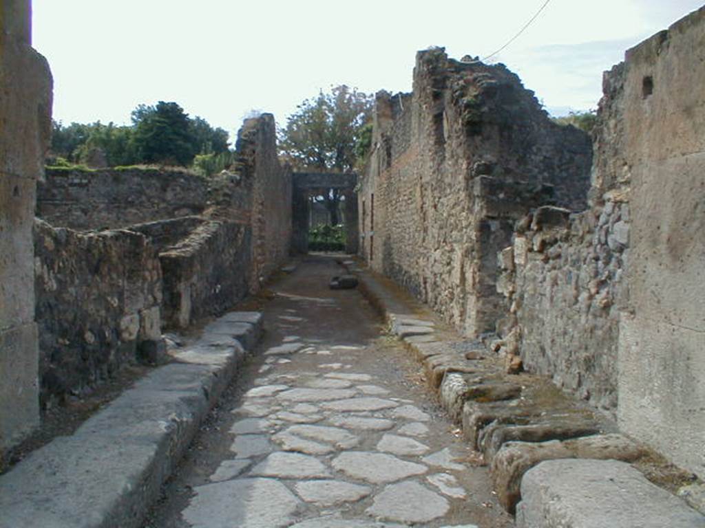 Via dell’Abbondanza, south side. September 2004. Looking south along unnamed vicolo between both sides of VIII.5, from junction with Via dell’ Abbondanza.
