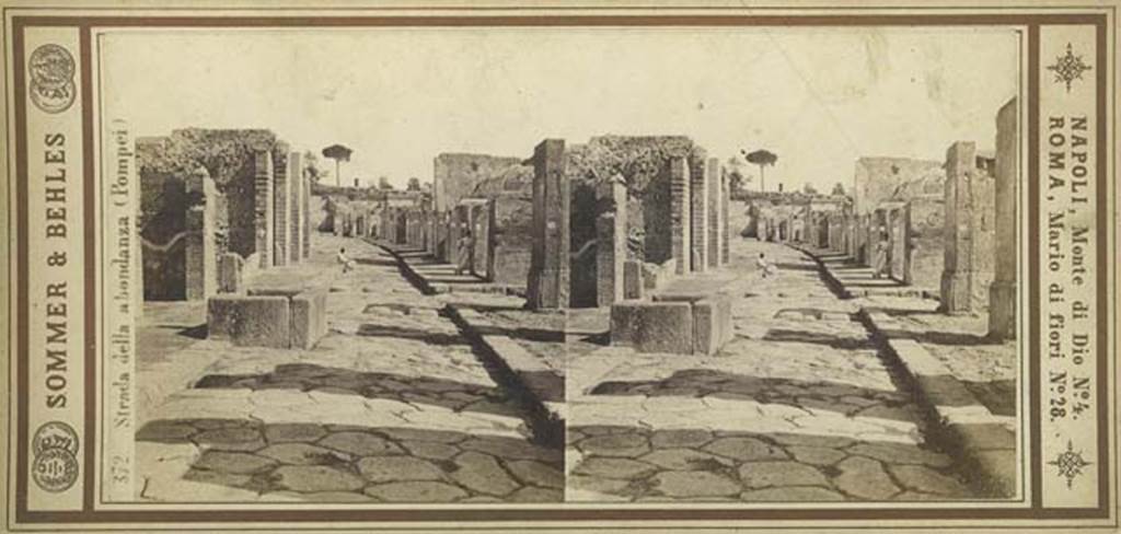 Via dell’Abbondanza. Stereoview by Sommer & Behles, between 1867-1874, taken from near fountain at VII.14.13/14. Photo courtesy of Rick Bauer.