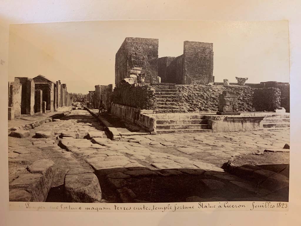 Via della Fortuna, Pompeii.
From an album of Michele Amodio dated 1874, entitled “Pompei, destroyed on 23 November 79, discovered in 1745”.
Looking east along VI.10, towards VI.12, on left. Temple of Fortuna Augusta and Via del Foro, on right. Photo courtesy of Rick Bauer.