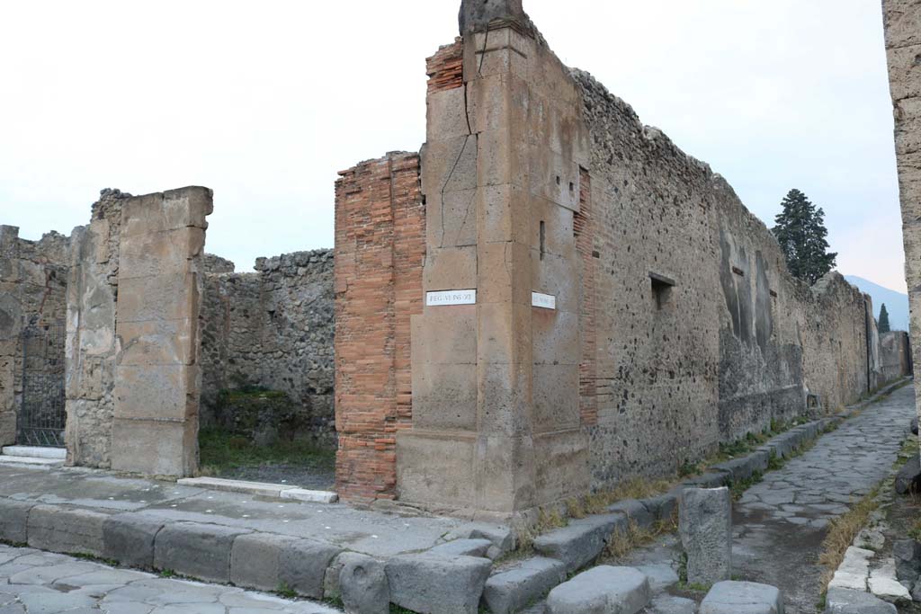 Via della Fortuna, north side. December 2018.
Looking north towards junction with Vicolo del Labirinto, at side of VI.12.6, on left. Photo courtesy of Aude Durand.