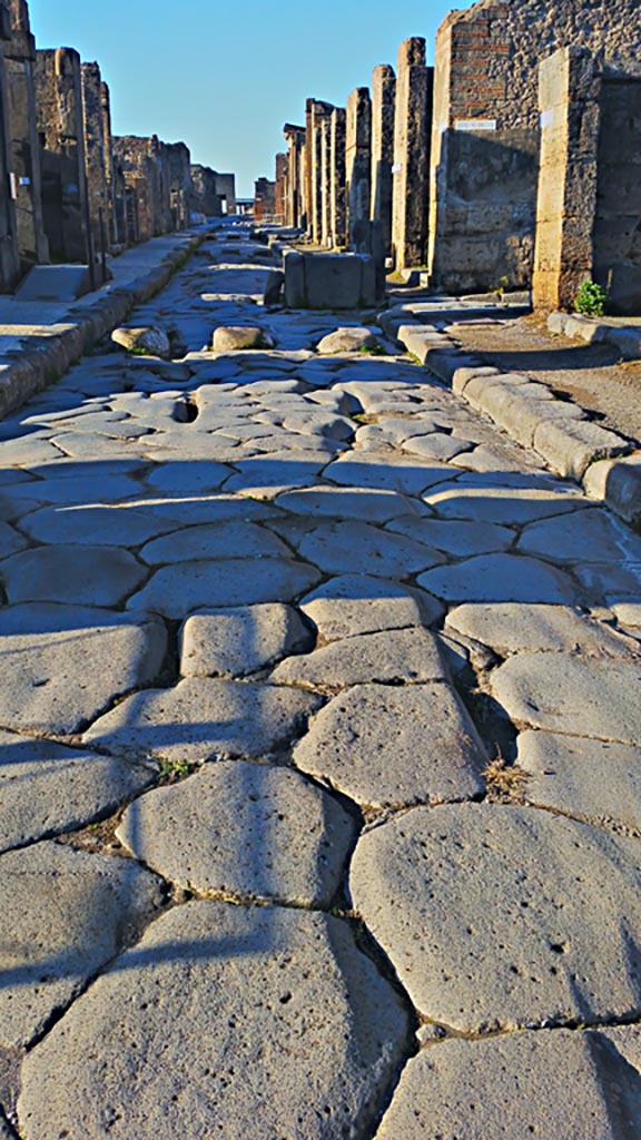 Via della Fortuna, Pompeii. 2017/2018/2019.
Looking west from near VI.14.1, on right. Photo courtesy of Giuseppe Ciaramella.