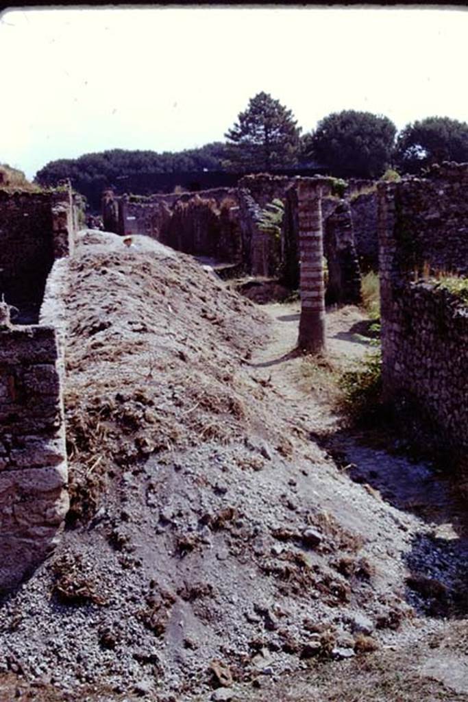Via della Palestra, Pompeii. 1973. Looking east along north side of I.21, from between I.15 and I.21. Photo by Stanley A. Jashemski.
Source: The Wilhelmina and Stanley A. Jashemski archive in the University of Maryland Library, Special Collections (See collection page) and made available under the Creative Commons Attribution-Non Commercial License v.4. See Licence and use details. J73f0664