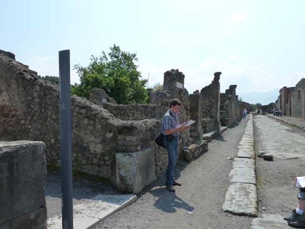 Via delle Scuole, east side. May 2010. Looking south along VIII.3, from near VIII.3.31.