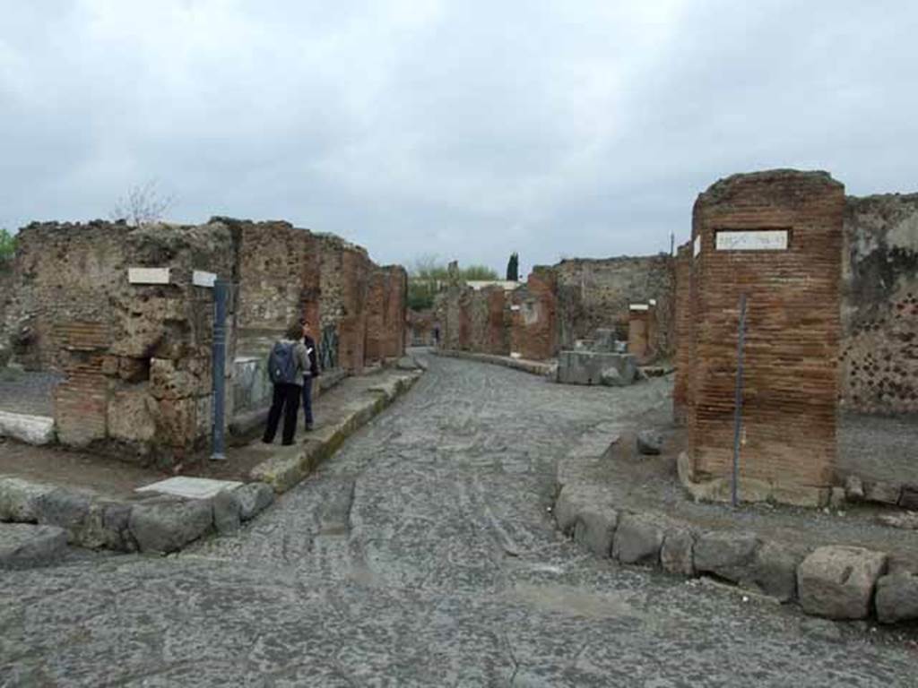 Via delle Terme. May 2010. Looking north between VI.4 and VI.6.
