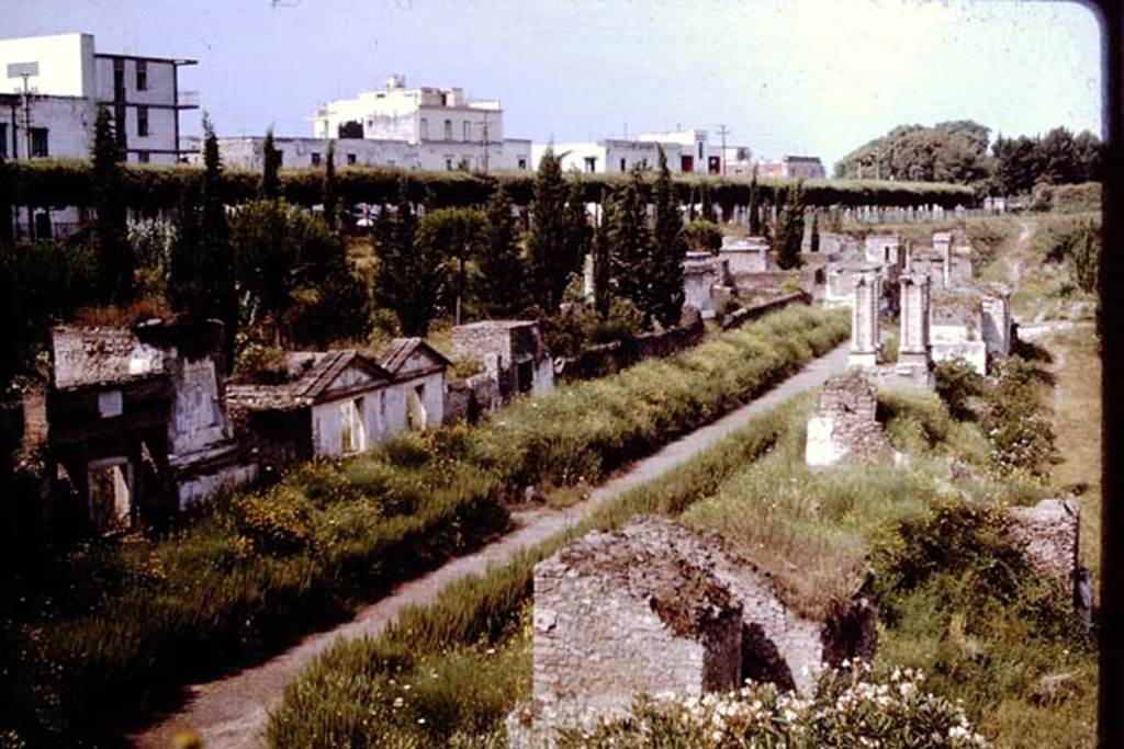 Via delle Tombe, Pompeii. 1964. Looking west. Photo by Stanley A. Jashemski.
Source: The Wilhelmina and Stanley A. Jashemski archive in the University of Maryland Library, Special Collections (See collection page) and made available under the Creative Commons Attribution-Non Commercial License v.4. See Licence and use details.
J64f1952