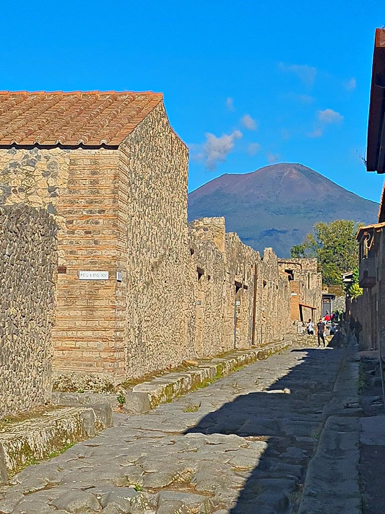 Via di Nocera, west side,Pompeii. October 2024.
Looking north-west towards I.14. Photo courtesy of Giuseppe Ciaramella.