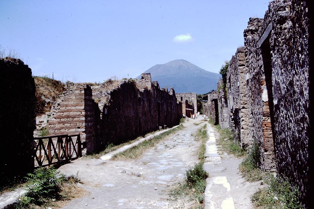 Via di Nocera, Pompeii. 1972.
Looking north between I.14 and II.9, from junction with Via della Palestra. Photo by Stanley A. Jashemski.
Source: The Wilhelmina and Stanley A. Jashemski archive in the University of Maryland Library, Special Collections (See collection page) and made available under the Creative Commons Attribution-Non Commercial License v.4. See Licence and use details.
J72f0425
