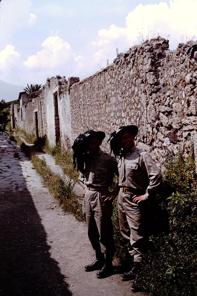 Via di Nocera, east side, Pompeii. 1964.
Looking north from near doorway of II.1.10 with painted inscriptions. Photo by Stanley A. Jashemski.
Source: The Wilhelmina and Stanley A. Jashemski archive in the University of Maryland Library, Special Collections (See collection page) and made available under the Creative Commons Attribution-Non Commercial License v.4. See Licence and use details.
J64f1366