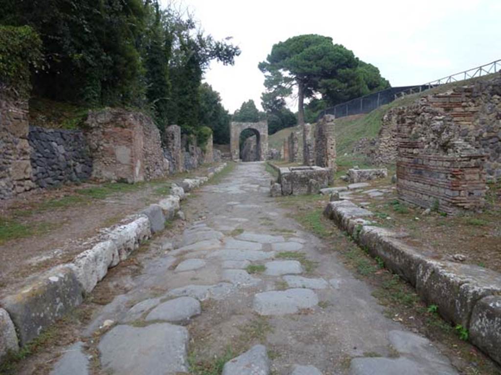 Via di Nola, September 2011.
Looking east towards IV.5 and III.11, and towards crossroads with unexcavated unnamed vicolo. Photo courtesy of Michael Binns.