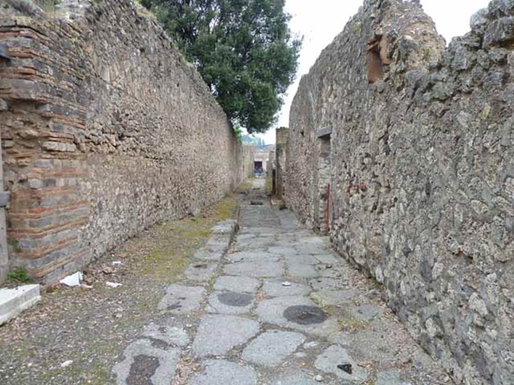 Vicolo dei Dodici Dei. May 2010. Looking north between VIII.3 and VIII.6.