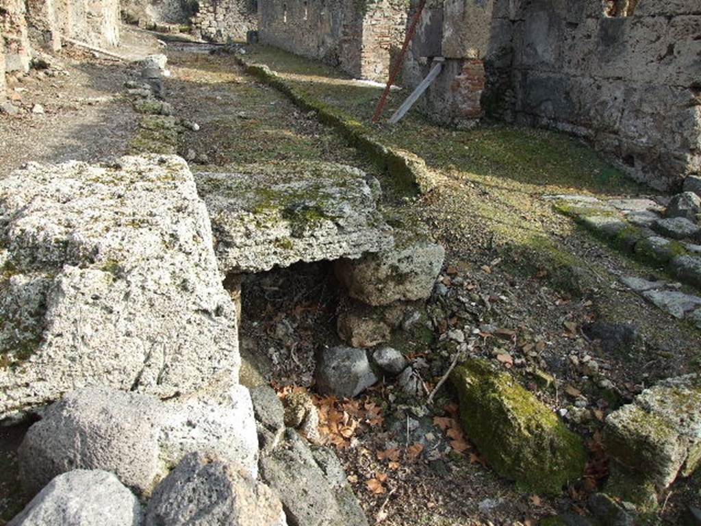 Vicolo del Conciapelle. December 2006. Remains of road crossing from I.5.1 to I.2.28. Looking east.