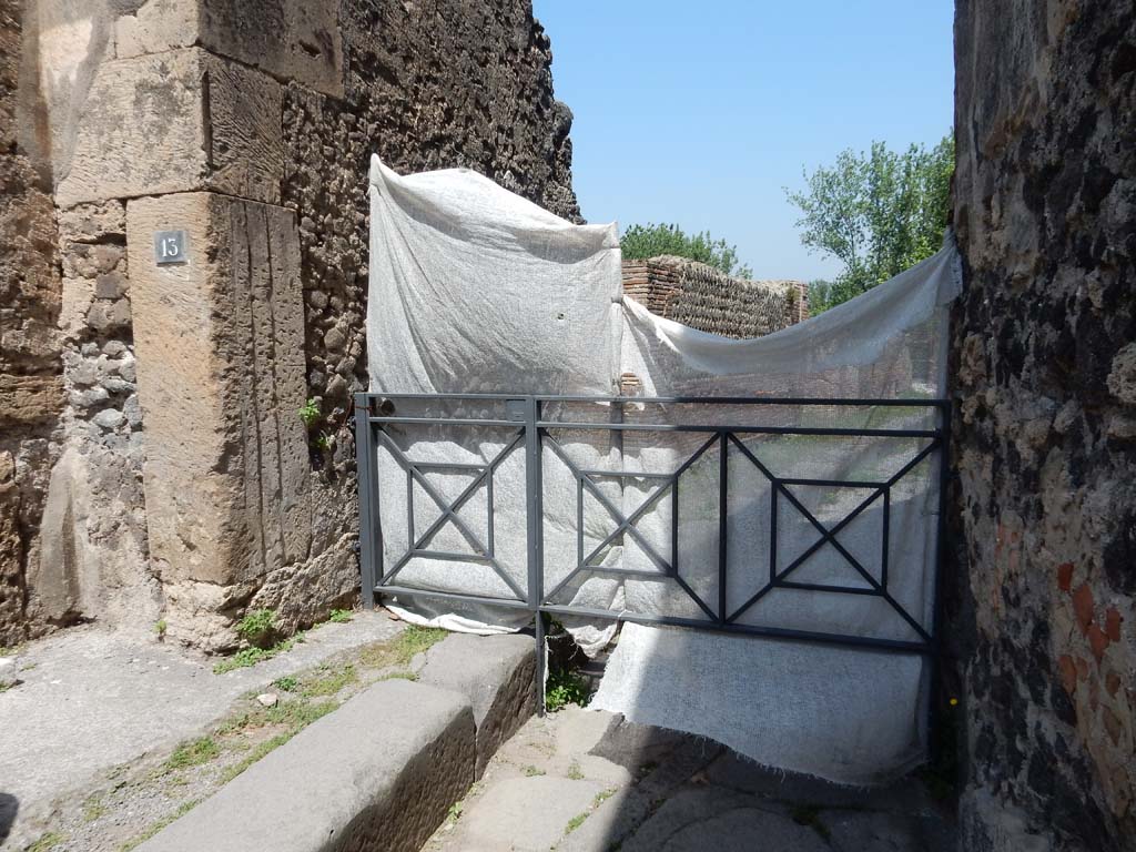 Vicolo del Gigante between VII.16 and VII.15. June 2019. Looking north to “roadway closed”.
Photo courtesy of Buzz Ferebee.