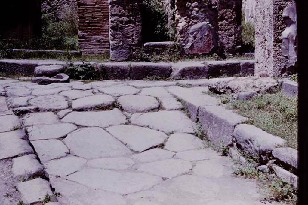 Vicolo del Lupanare, Pompeii. 1964. Looking north, at junction with Via degli Augustali. Photo by Stanley A. Jashemski.
Source: The Wilhelmina and Stanley A. Jashemski archive in the University of Maryland Library, Special Collections (See collection page) and made available under the Creative Commons Attribution-Non Commercial License v.4. See Licence and use details.
J64f1067