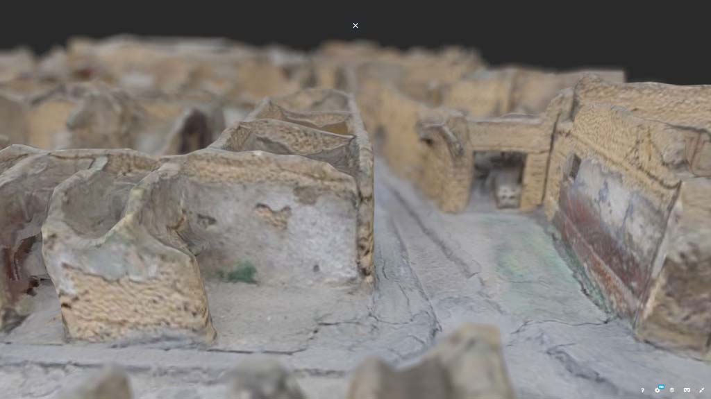 Vicolo del Lupanare, Pompeii. March 2019. Detail from model in Naples Archaeological Museum.
Looking south between VII.1.and VII.12, from Via degli Augustali, detail of painted decoration on right.
Foto Taylor Lauritsen, ERC Grant 681269 DÉCOR