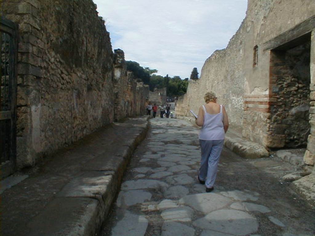 Vicolo del Menandro. Looking west from the junction with Vicolo del Citarists, towards Via Stabiana. September 2004.