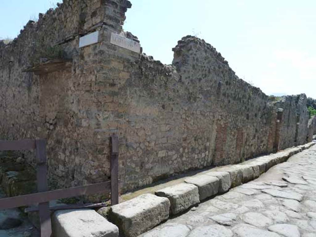 Vicolo della Maschera, east side, May 2010. Looking south along VII.14, from corner of VII.14.18.