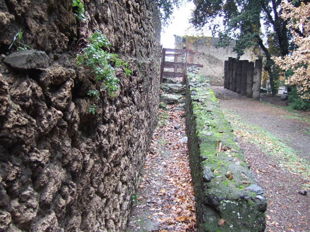 Unnamed access on to Triangular Forum. Looking north along side wall of VIII.2.39. December 2005.