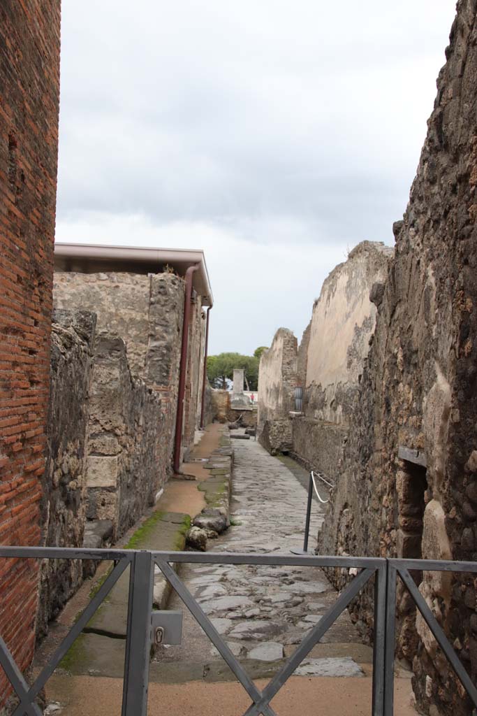 Vicolo di Championnet between VIII.2 and VIII.1. October 2020.
Looking west from junction with south west corner of the Forum. Photo courtesy of Klaus Heese.
