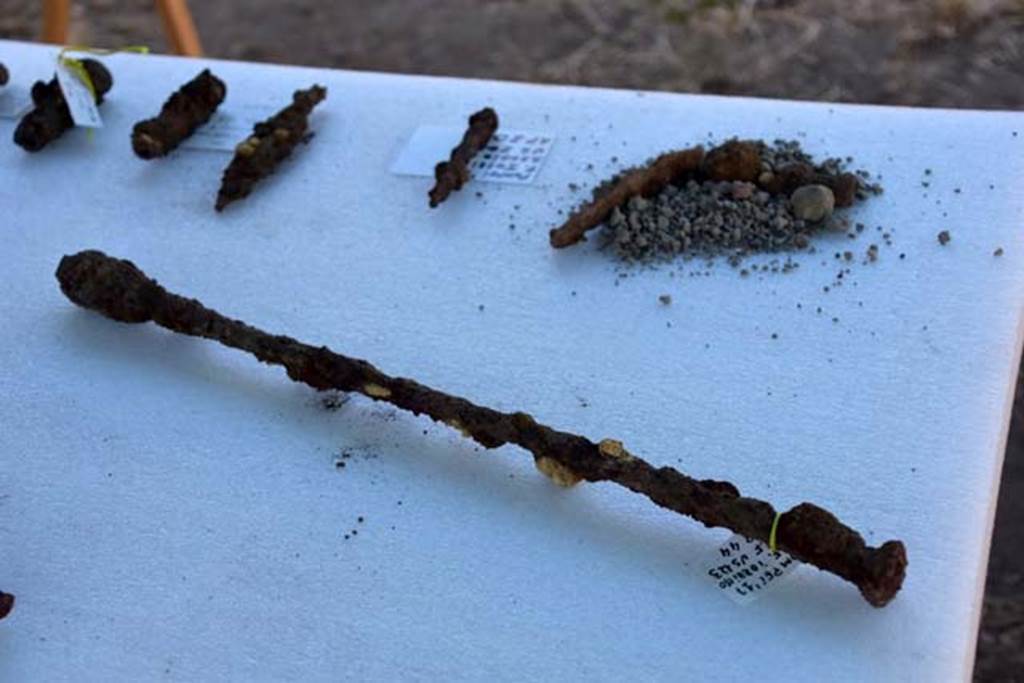 Santuario extraurbano del Fondo Iozzino. 2014 excavations. An iron sceptre was found, exceedingly rare in Southern Italy.
È stato trovato uno scettro di ferro - estremamente raro nel sud Italia.
Photograph © Parco Archeologico di Pompei.