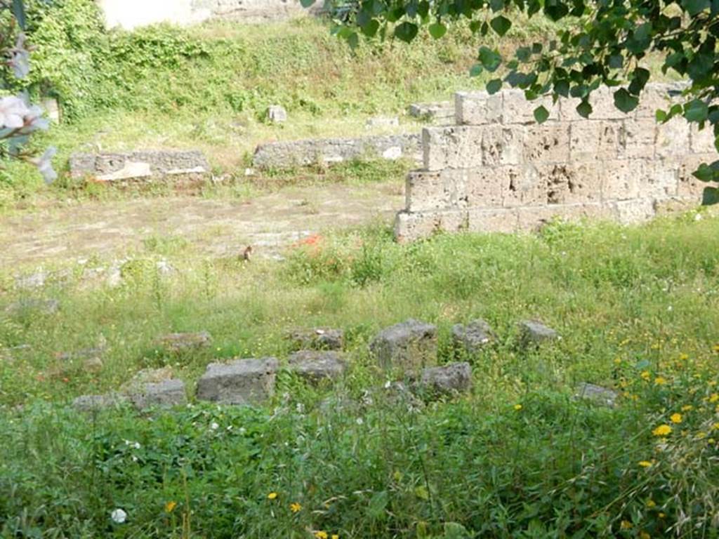 Santuario extraurbano del Fondo Iozzino. May 2018. Limestone block outer wall with opus incertum inner wall behind.
Photo courtesy of Buzz Ferebee.