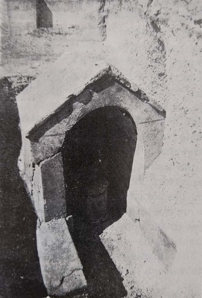 Tomba in località Cimitero di Pompei. La tomba all'atto del rinvenimento.
The tomb at the time of the discovery.
Vedi/See De Caro, S., Notizie di vecchi scavi. Una tomba antica nel cimitero di Pompei, in Pompeii Herculaneum Stabiae, 1983, p. 42, fig. 2.