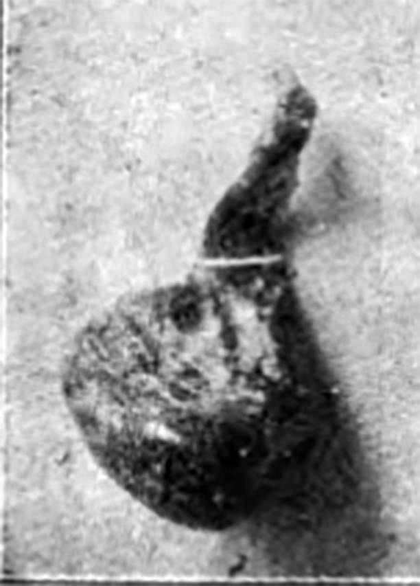 Pompeii Fondo Azzolini. Tomb 90. Glass bottle melted by fire, found in grave.
See Notizie degli Scavi di Antichità, 1916, p. 297, fig. 9.