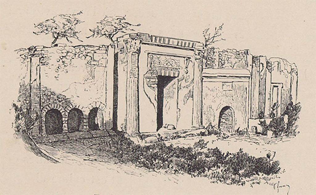 Pompeii FP3 left, FP4, FP5 and FP6. 1899 drawing of tombs.
See Gusman P., 1899. Pompei: La Ville, Les Moeurs, Les Arts. Paris: Société francaise d'éditions d'art, p. 41.